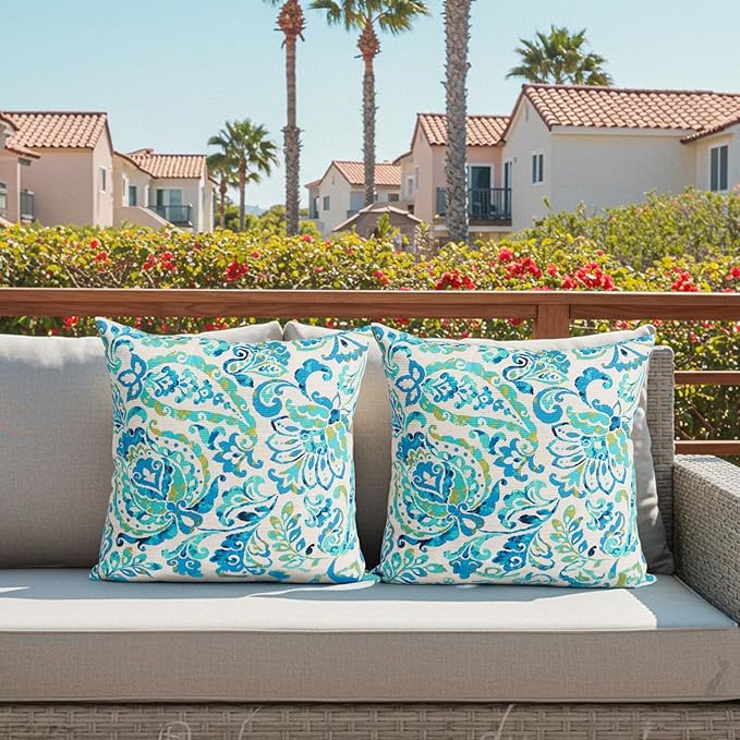 Outdoor Throw Pillows Waterproof Covers 2 Pack 16×16 Inch, Decorative Toss Pillows Covers, Rain-Proof, Fade Resistant for Patio Furniture, Sofa, Couch, Garden