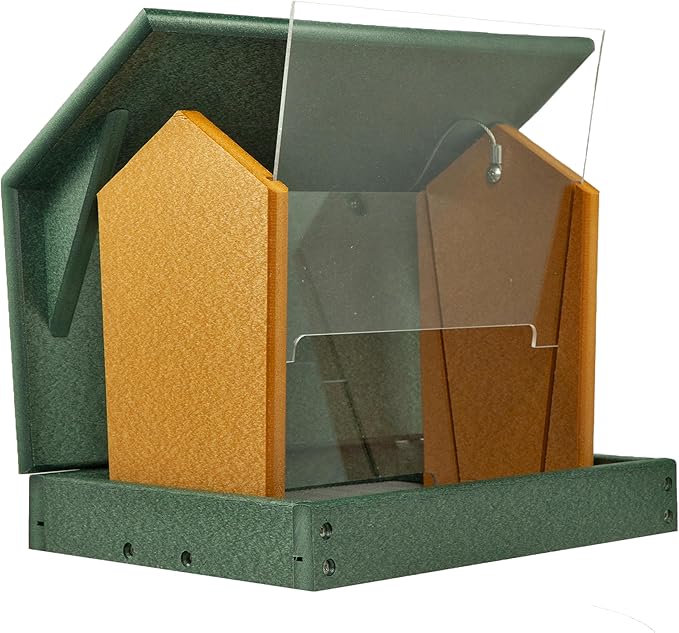 DutchCrafters Poly Hanging Hopper Bird Feeder, Large Hanging Bird Feeder for Outside, Outdoors - Amish American Made (Turf Green & Cedar)