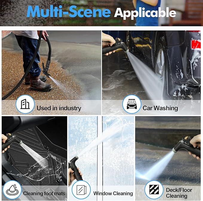 SPECILITE 5/8" Hot/Cold Garden Hose 150 ft with Industrial High Pressure Nozzle, Flexible & Lightweight, 600psi Burst Rubber Water hose -50℉-158℉ With 3/4"Stainless Steel Fittings for Yard, Black
