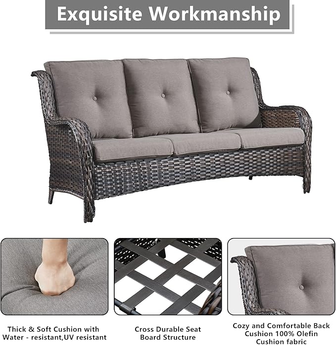 Rilyson 6 Piece Outdoor Patio Furniture Set - Rattan Wicker Patio Conversation Sets with 2 Swivel Rocker Chairs,2 Ottomans,1 Sofa and 1 Coffee Table for Outside Porch Deck Backyard(Brown/Grey)