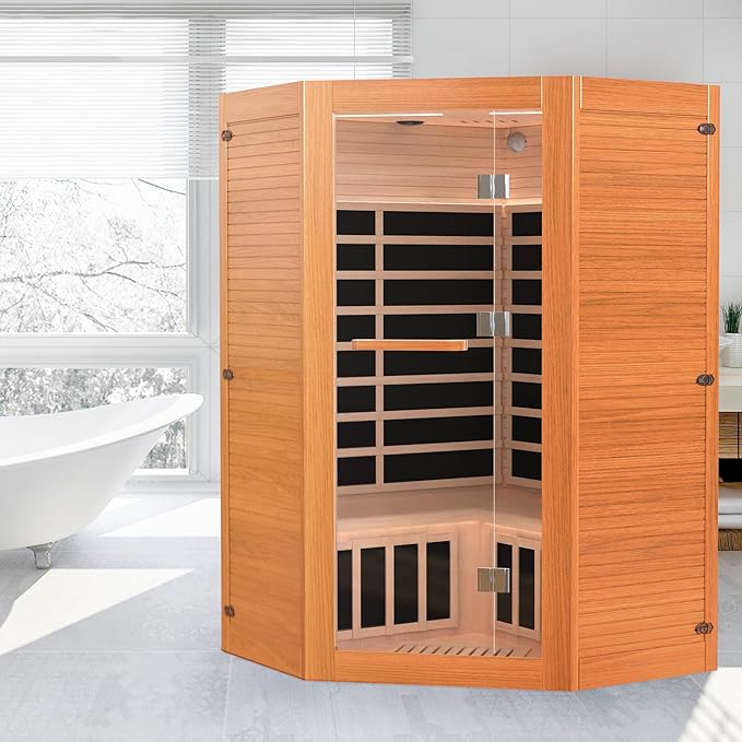 HUGROVE 2-3 Person Low EMF FAR Infrared Sauna for Home, Indoor Canadian Hemlock Dry Heat Sauna Kit with Bluetooth Speakers, LED Lights & Smart Control Panel