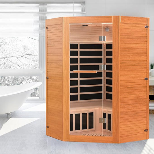 HUGROVE 2-3 Person Low EMF FAR Infrared Sauna for Home, Indoor Canadian Hemlock Dry Heat Sauna Kit with Bluetooth Speakers, LED Lights & Smart Control Panel