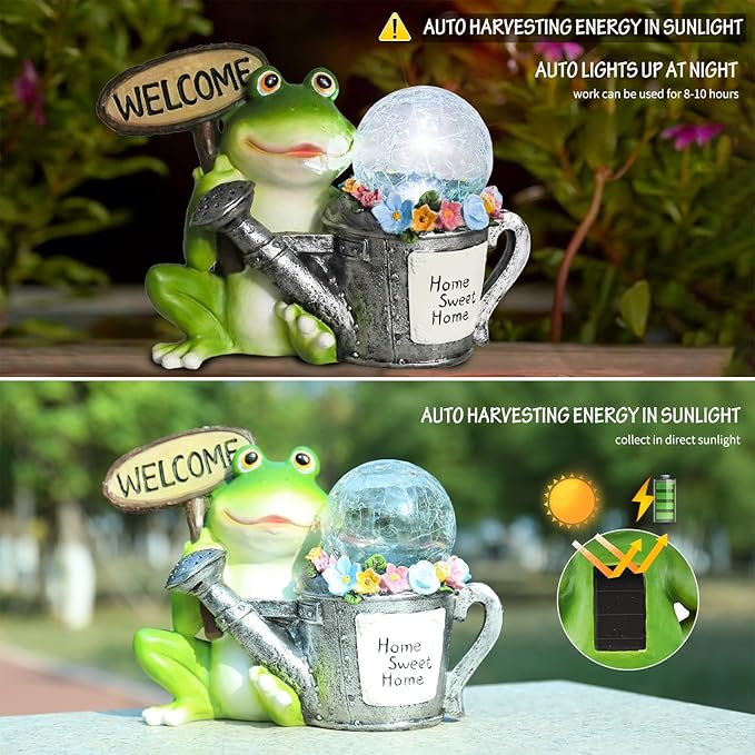 Bshine Frog Solar Lights Outdoor Garden - Waterproof Frog Statue Decoration for Patio, Path, Pathway Sculpture Yard Art, Lawn Ornaments, Gift for Mom, Home Decor Gift