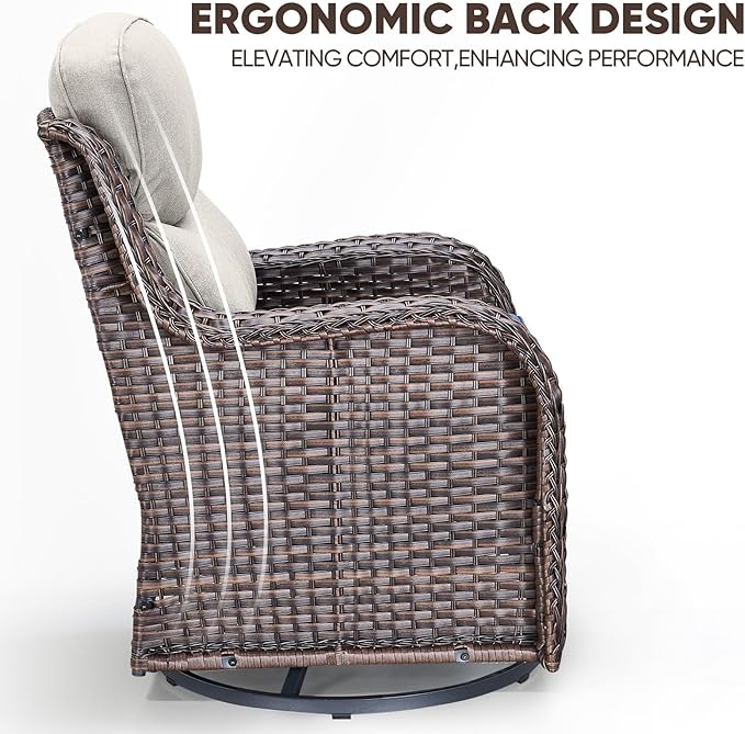 Swivel Patio Chairs sofa Set of 4 with 6" Thick Cushion - Wicker Outdoor Swivel Rocker Patio Chair ,Sofa/Glass coffee table, High Back Comfortable Outdoor Glider Chairs - Brown Wicker | Beige Cushions