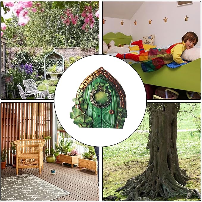 Miniature Fairy Door, Wooden Gnome Door for Trees Wall, Fairy Garden Outdoor Decor Accessories