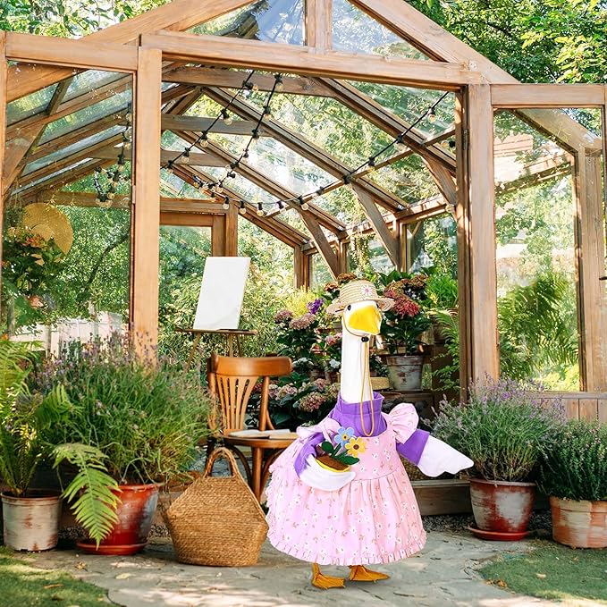 Sweet Gardener Porch Goose Outfits 23" Goose Statue Clothes Lawn Cement Goose Garden Yard Decor (Pink)