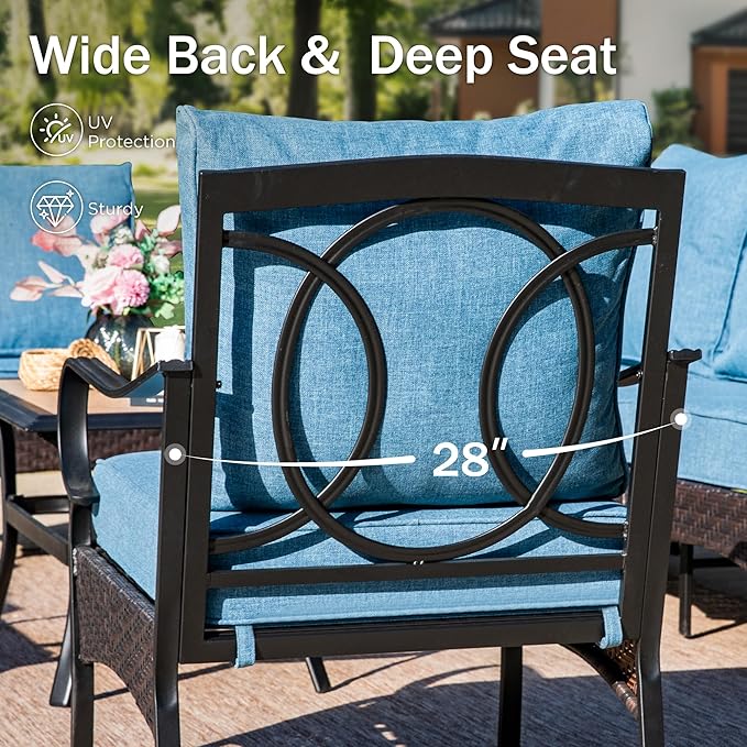 PHI VILLA Patio Chairs Set of 2, Outdoor Wicker Chairs with Thick Cushion, All Weather High Back Outdoor Furniture for Balcony Porch and Yard