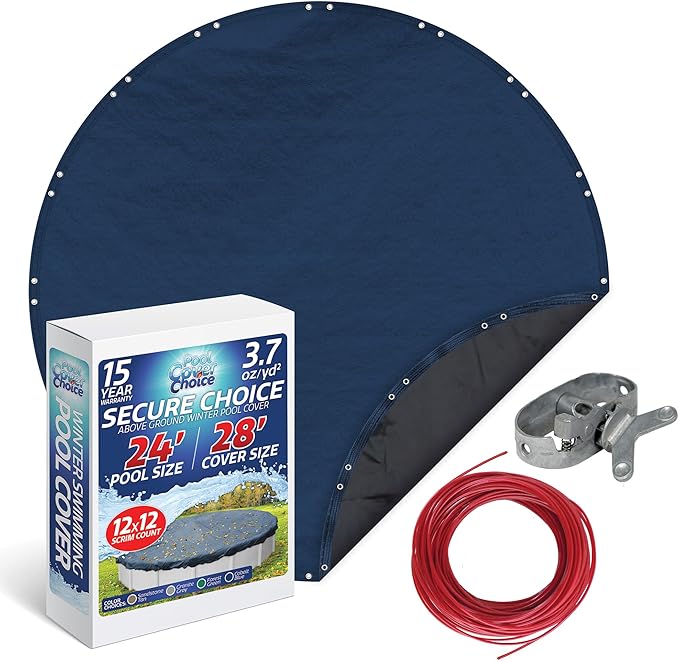 Winter Swimming Pool Cover for 24 ft Aboveground Round Pool Size, Secure Choice Series, Solid Material, Color - Cobalt Blue, Pool Cover Choice 2724-4CHOICE