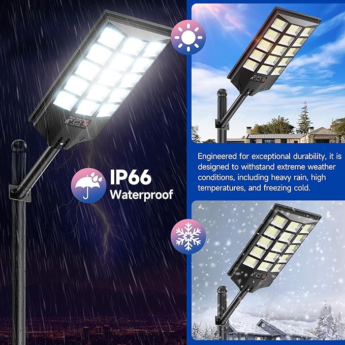 Solar Lights Outdoor for Outside, Waterproof Solar Street Lights Outdoor, 6500K Dusk to Dawn Security Flood Lights Motion Sensor with Remote Control for Yard, 2 Pack