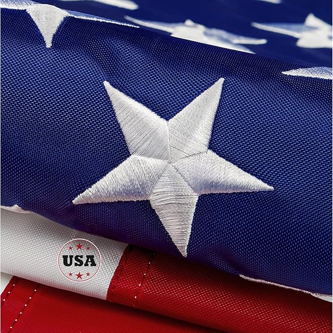 American Flag 8x12ft Long Lasting for Outside, Heavy Duty Nylon, Embroidered Stars, Brass Grommets, Perfect for Outdoor US Flags Show Your Patriotism
