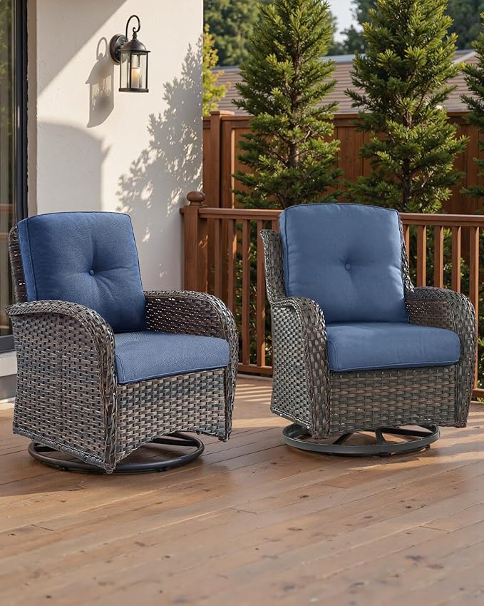 Pop 22x25/22x24 Outdoor Furniture Cushions Set of 6 - Comfortable Patio Chair Cushion for Rattan Wicker Dining Rocking Swivel Chairs Loveseat Couch L-Shape Sectional Sofa - Navy Blue/Button