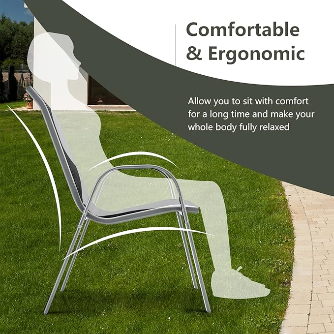 Tangkula Patio Dining Chairs Set of 4, Outdoor Stackable All Weather Heavy Duty Dining Chairs Set with Armrests, Support 330 LBS, for Poolside, Backyard, Garden, Deck, Front Porch (Black)