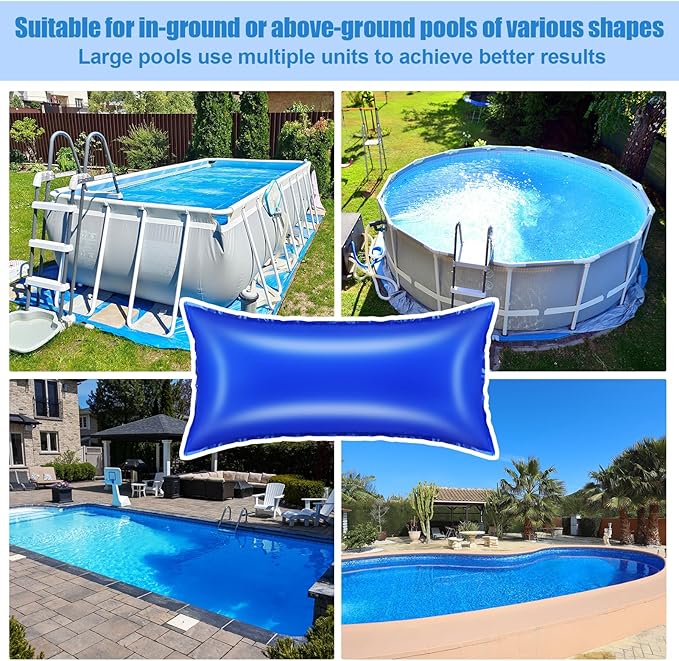 Pool Pillows for Closing Winter, 4x8 Feet Inflatable Air Pillow for Above Ground Pool, 0.4mm Thick Ultra Cold Resistant Swimming Pool Cover Pillow Kit with Ropes, Blue, 1 Pack
