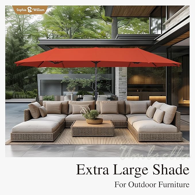 Sophia & William Patio Set with Umbrella 8 Pieces Outdoor Dining Set for 6 with 13ft Large Patio Umbrella Red, 6 x Blue Swivel Patio Chairs with 59" Dining Table for Lawn Garden