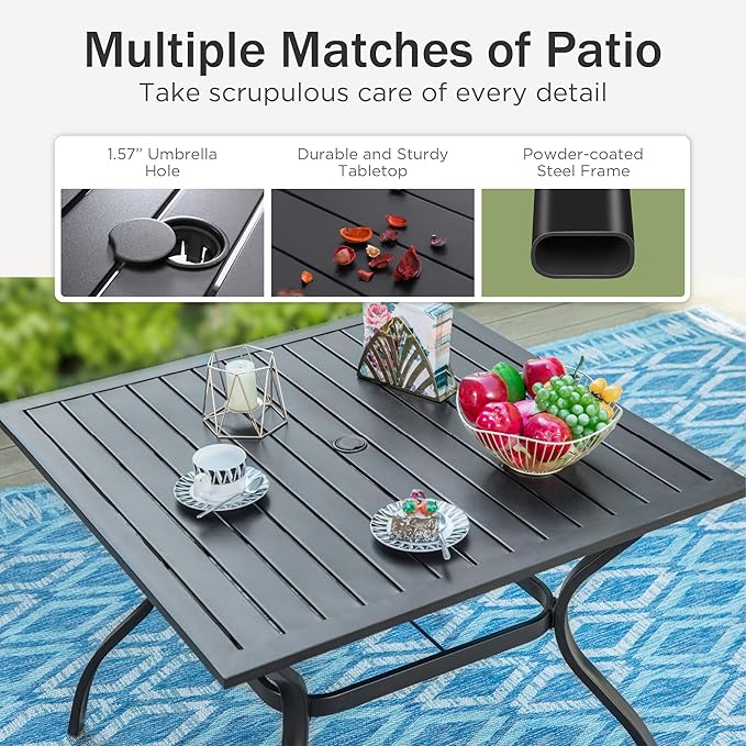PHI VILLA Outdoor Dining Set for 4 with Patio Table and Chairs, Patio Dining Furniture Set with Adjustable Foldable Patio Chairs & Metal Steel Table for Garden,Yard and Deck, Blue