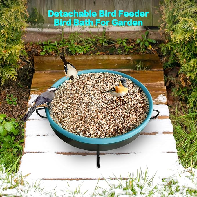 Heated Bird Bath for Outdoors for Winter, 3 Easy Ways to Mount Detachable Bird Bath Bowl, 75W Heated Bird Baths with Thermostatically Controlled for Garden Yard Patio Lawn, Blue