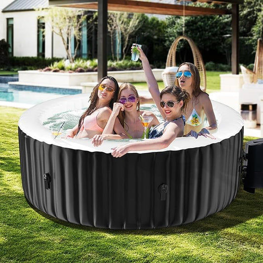 DoCred 2-4 Person Inflatable Hot Tub, 71" X 71" X 25" Round Blow up Portable Hot tub with 120 Bubble Jets, Large Outdoor Spa Bathtub Set Included Heater Pump, Insulated Cover and Filter