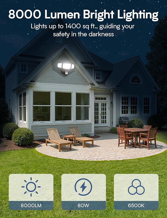 Olafus 80W Motion Sensor Outdoor Lights, 8000lm Hardwired Motion Flood Light, IP65 Waterproof LED Security Floodlights, 6500K Motion Detector Lights for Outside, Brown
