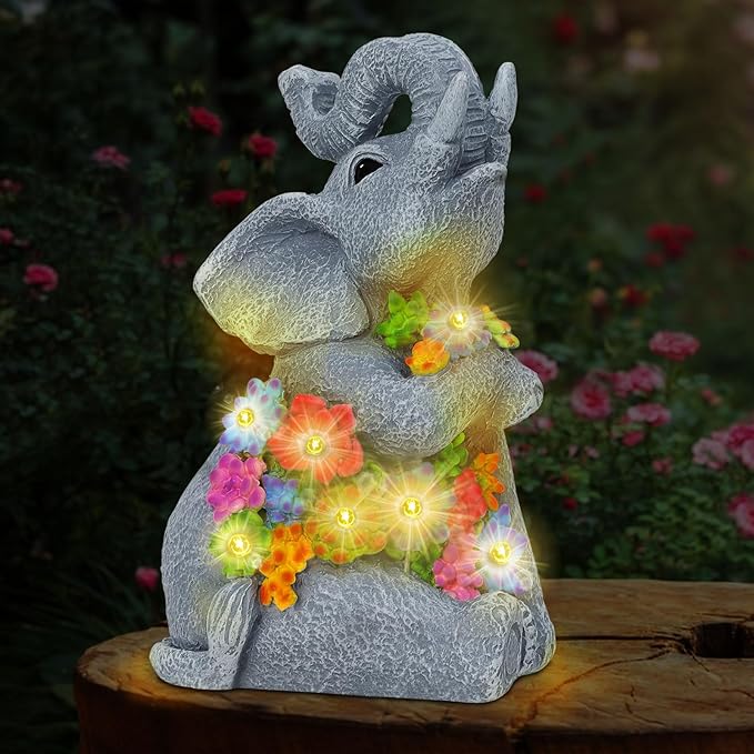 Womens Gifts Solar Statues for Garden Decor, Outdoor Elephant Sculptures for Clearance Lights for Outside Lawn Ornaments Porch Patio Balcony Yard Home Birthday Gifts for Mom Grandma Women