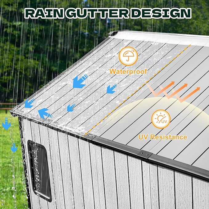 MELLCOM 8 x 10 FT Resin Garden Storage Shed with Floor, Outdoor Storage Shed with Windows and Lockable Door, Resin Tool Shed for Bike, Pool Supply, Lawnmower