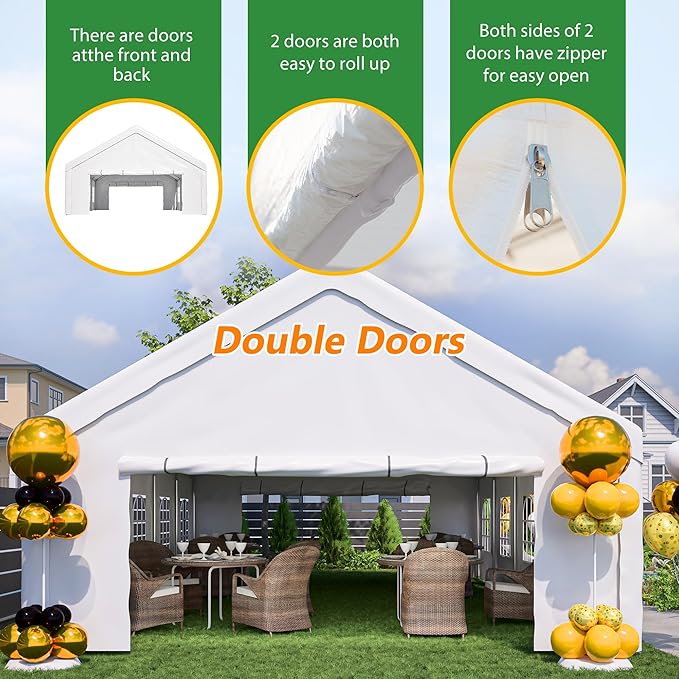 20x40FT Heavy Duty Party Tent, Large Outdoor Canopy with Removable Sidewalls & 3 Carry Bags, Commercial White Gazebo for Wedding, Event, Camping, Garden Patio