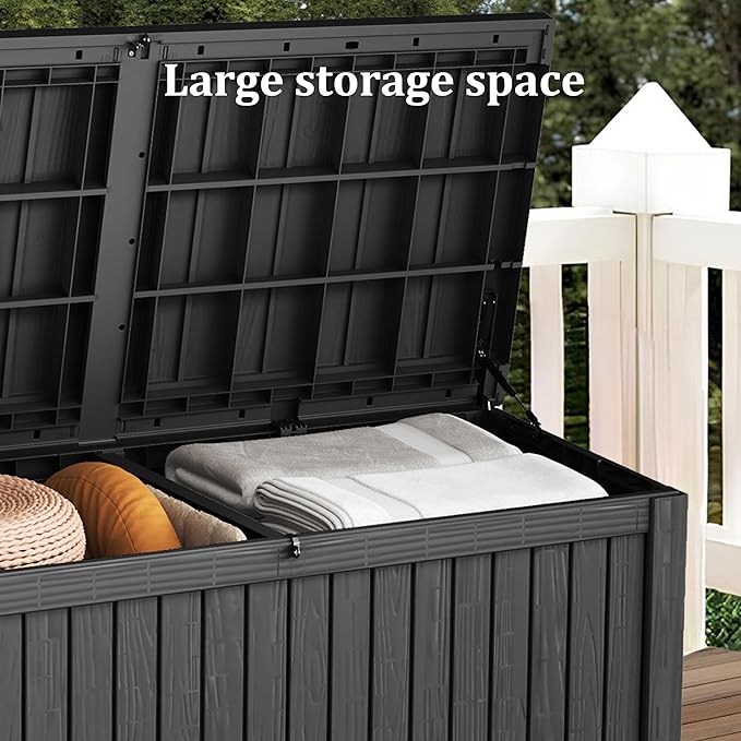 200 Gallon Waterproof Large Resin Deck Box Indoor/Outdoor Lockable Storage Container and Seating for Garden, Pool, and Patio (200 Gallon, Black)