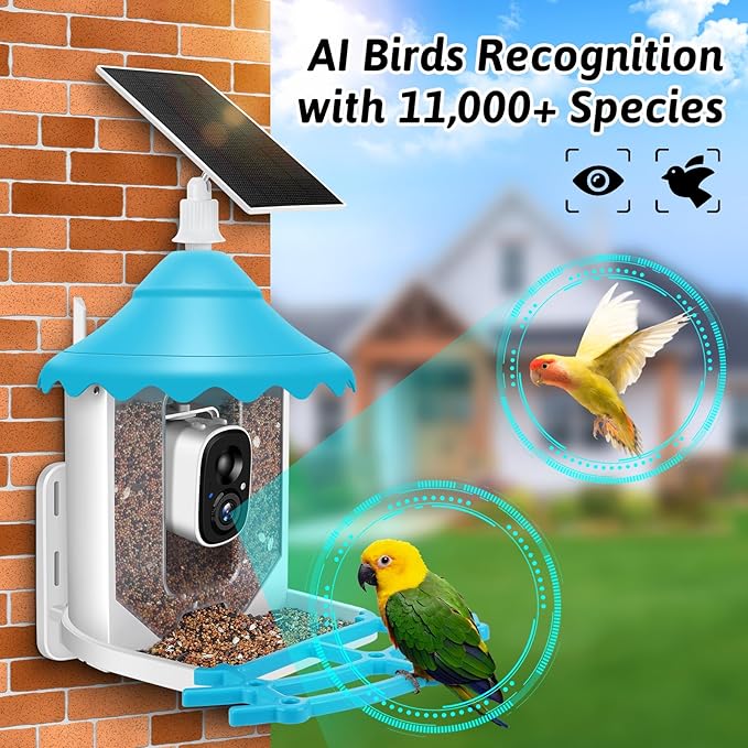 2K HD Smart Bird Feeder Camera with Solar Power, AI Bird Species ID, Auto Video Capture, Instant Notifications, SD&Cloud Storage