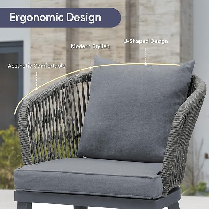 PURPLE LEAF 14 Pieces Patio Dining Set Wicker Outdoor Furniture Oversize Rectangular Table and Chairs Set for Garden Deck Aluminum Frame Backyard Kitchen Set, Cushions and Pillows Included Grey