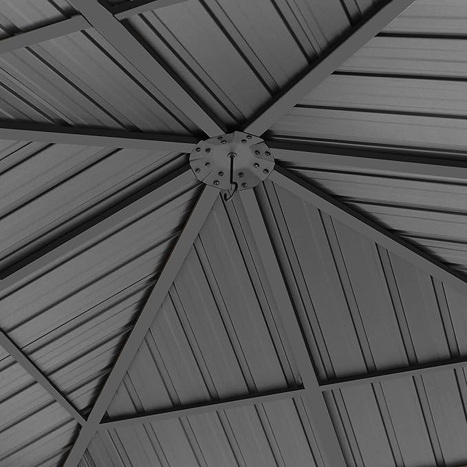 TOOLPORT Hardtop Gazebo 10x10 ft with Steel Roof - 4 Side Panels in Gray - Approx. 3.54x3.54 in Aluminium Poles