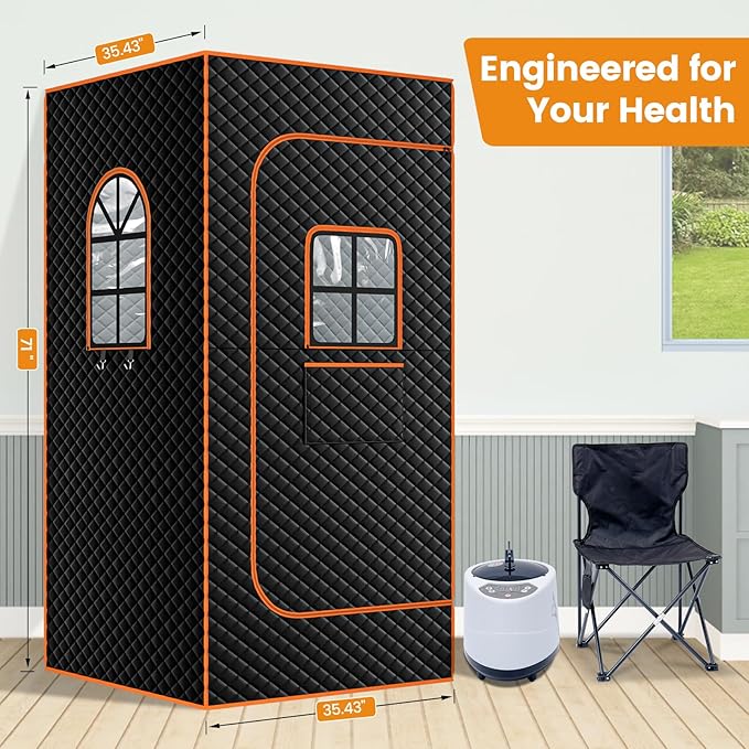 DoCred Portable Sauna for Home, Upgraded Personal Steam Sauna Box with 3L Steamer, Folding Chair, Extra Large Size Foldable Home Sauna, Full Body Sauna Tent for Relaxation Spa
