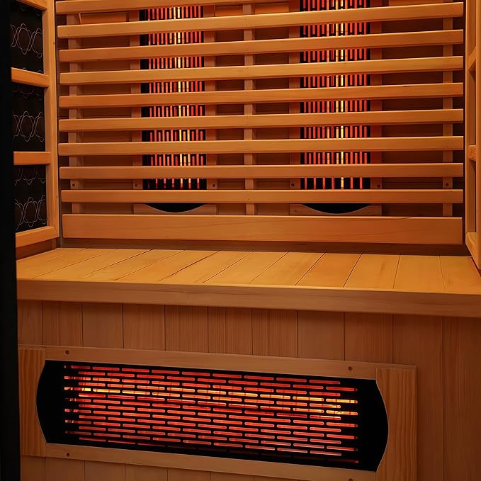 Far Infrared Wooden Sauna 2 Person, Canadian Hemlock Sauna, 120V, 1750 W, 8 Heating Element, 7 Color Light, Oxygen Bar(100-149 ℉) Fast Delivery