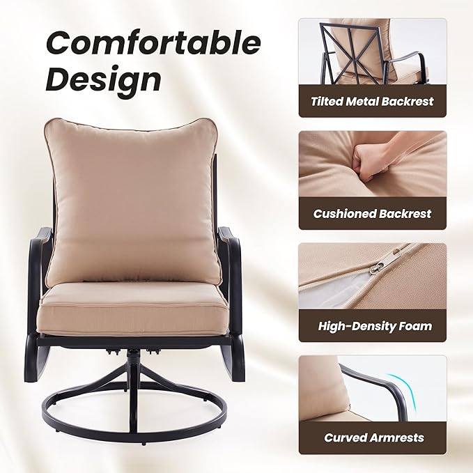 Soohow Patio Furniture Set of 2, Outdoor Swivel and Rocking Patio Chairs with 4" Thick Cushions, Bistro Set for Porch, Balcony, and Backyard
