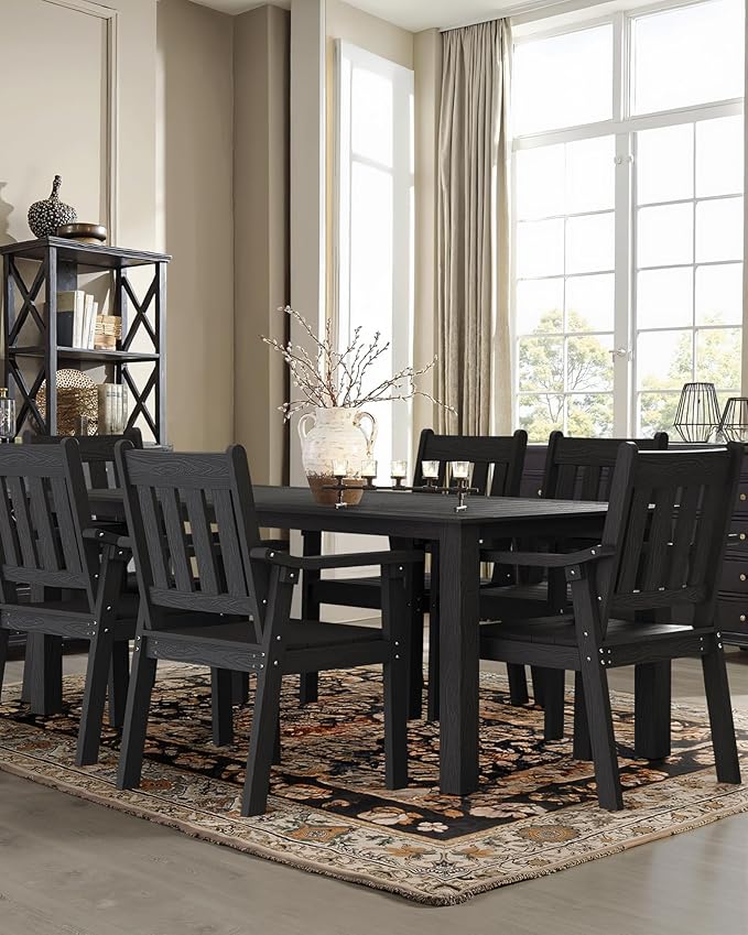 YEFU Patio Dining Chairs Set of 6: All Weather Outdoor Dining Chairs with Wide Curved Seat and Backrest - Outdoor Furniture Plastic for Outside Backyard/Garden/Porch/Deck 350lbs Capacity Black