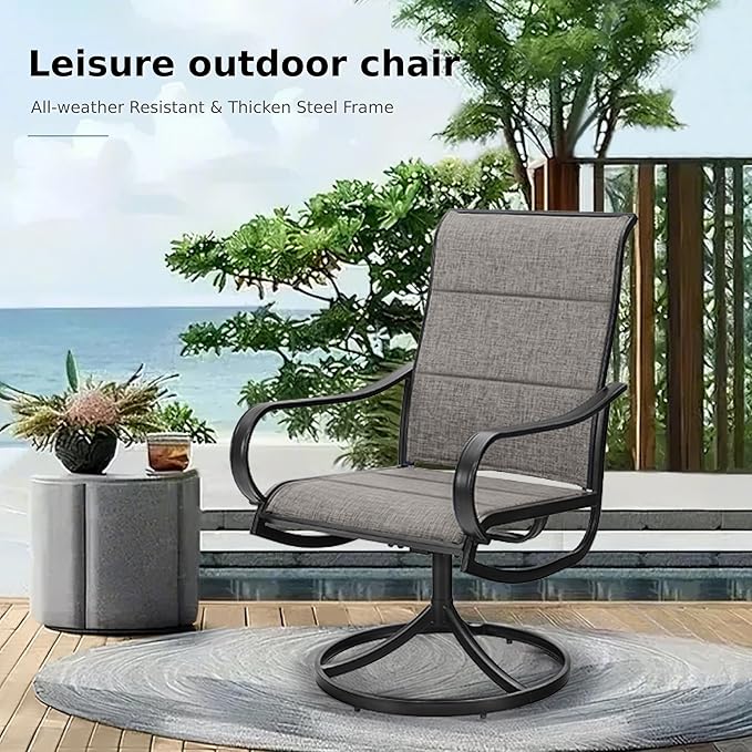 MFSTUDIO Swivel Patio Dining Chairs Set of 2, Outdoor Dining Chairs with Padded Textilene Fabric & Sturdy Metal Frame, All Weather Outdoor Sling Furniture Chairs for Deck, Bistro, Garden and Lawn
