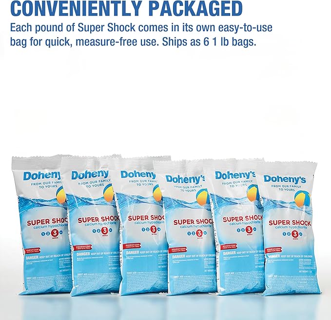 Doheny's Super Pool Shock | Pro-Grade Chlorine Shock, Quick-Dissolving, Fast-Acting 68% Cal-Hypo Granular Pool Shock | 6 x 1lb Bags, Proudly Made in The USA