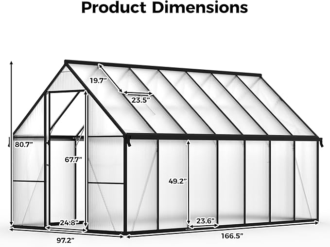 8x14 FT Greenhouse for Outdoors, Polycarbonate Greenhouse with Roof Vent, Enhanced Aluminum Large Walk-in Green House for Garden Backyard