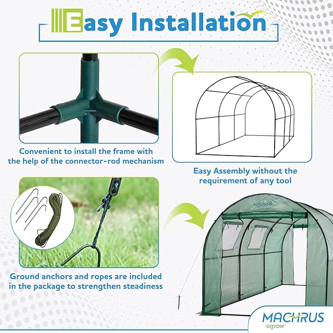 Ogrow® Deluxe Walk-in Tunnel Greenhouse with Cover - Green