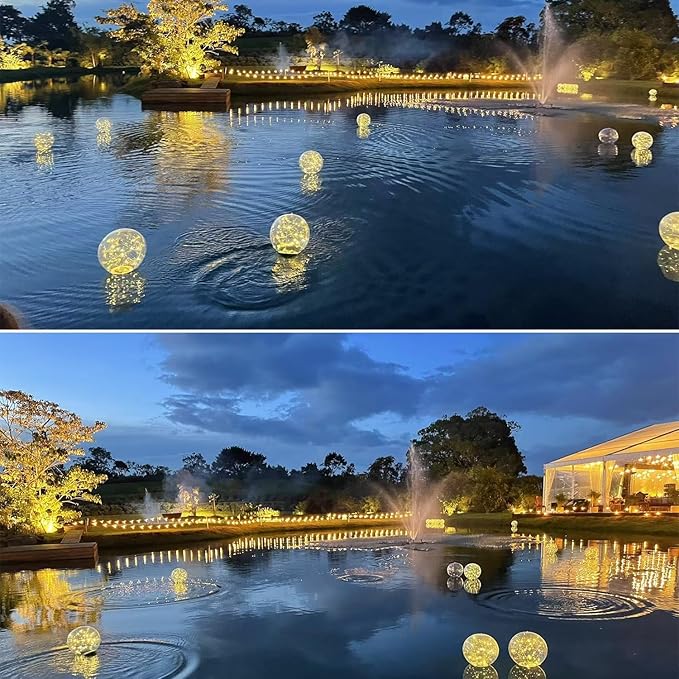 Solar Powered Floating Pool Lights - 14" Inflatable Waterproof Floating Light UP Pool Glow Balls, 3000K Warm-White Led Pool Lights That Float for Party Decorations, Outdoor Patio Detor (6)