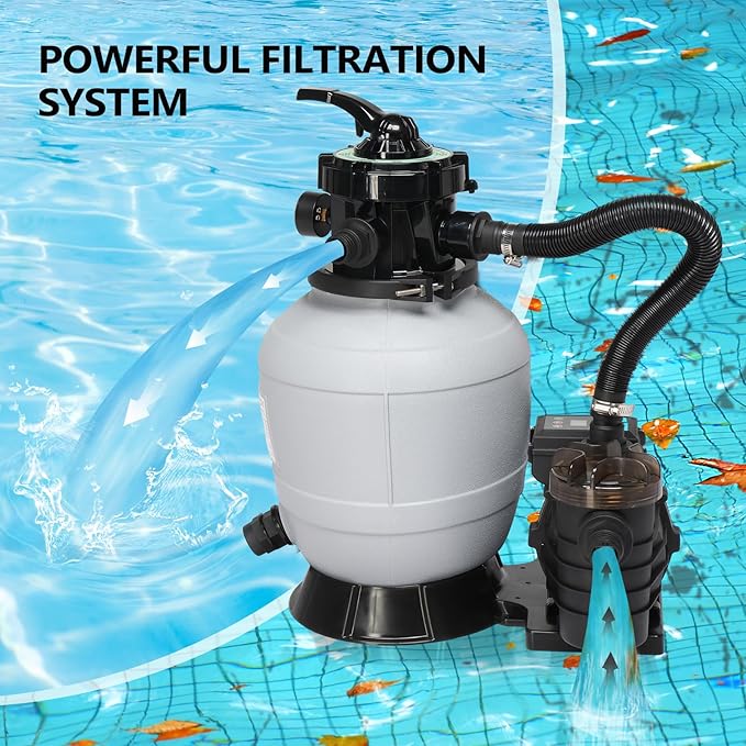 VINGLI Sand Pool Filter 12in Tank with A 1/2HP Pool Pump 115V,24H Timer Above Ground Inground Swimming Pool Pump with Filter Basket,Max 2642GPH
