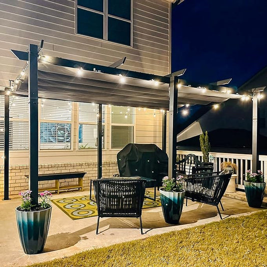 Domi 11’ X 16’ Outdoor Retractable Pergola with Weather-Resistant Canopy Aluminum Garden Pergola Patio Grill Gazebo for Courtyard