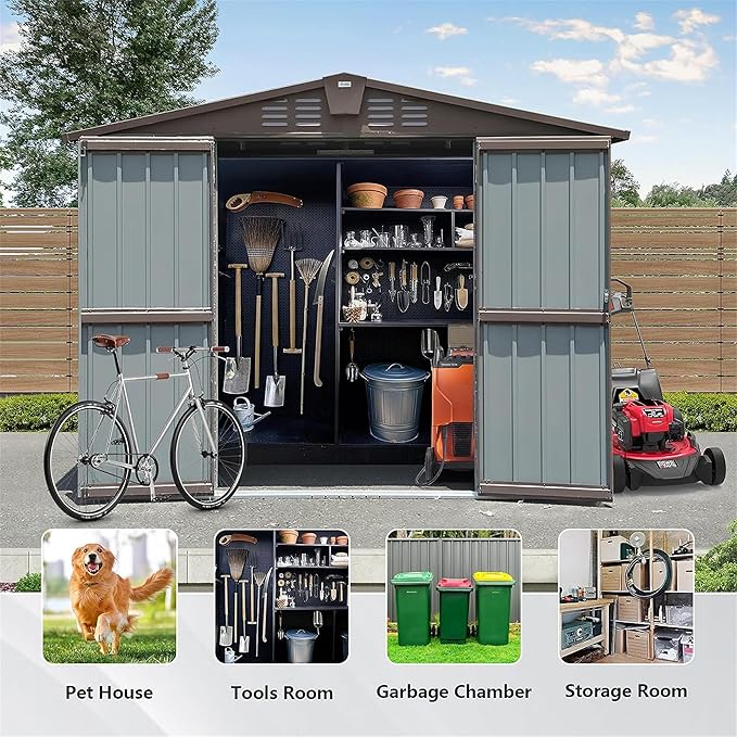 8.2x6.2ft Outdoor Storage Shed, Metal Steel Utility Tool Shed with Double Lockable Doors and Air Vents, Garden Storage for Backyard Patio Lawn