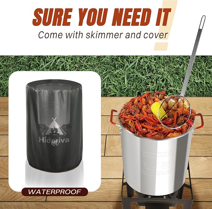 36QT Turkey Fryer Kit, Waterproof Cover & 12-inch Skimmer, 55,000BTU Propane Burner Stove, Aluminum Turkey Fryer Pot, Outdoor Deep Fryer, Crawfish Boiler with Basket