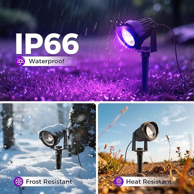 L LOHAS LED Halloween Spotlight Outdoor, Purple Spot Lights for Yard, Auto On/Off 5W 120V Landscape Lighting for House, Holiday, Trees, Decoration, 450LM IP66 Waterproof, UL Listed, 2 Pack