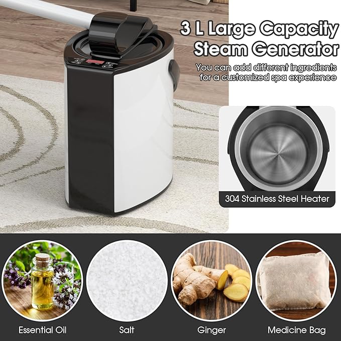 COSTWAY Portable Steam Sauna, Full-Body Personal Sauna Tent w/ 3L Steam Generator, Foldable Chair, Foot Massager, Timer, Remote Control, Indoor Pop-up Sauna Tent for Home Spa Relaxation (Black)