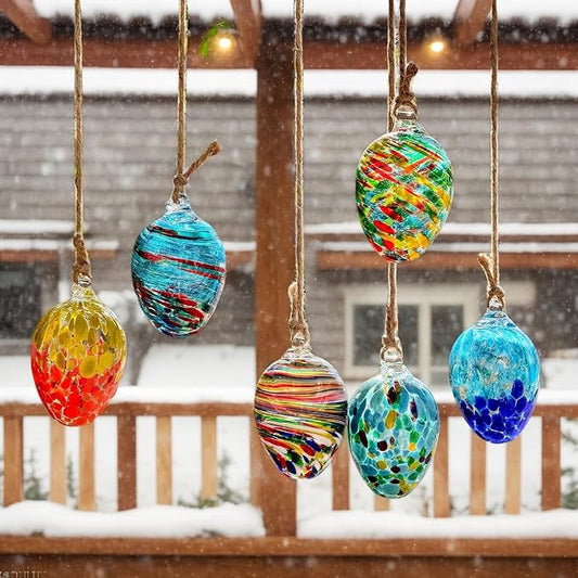 6pcs Decorative Hanging Christmas Balls Ornaments Garden Gazing Ball Hand Blown Glass Egg Ball for Outdoor Patio Décor Hanging Friendship Balls Collectible Figurine Glass Eggs