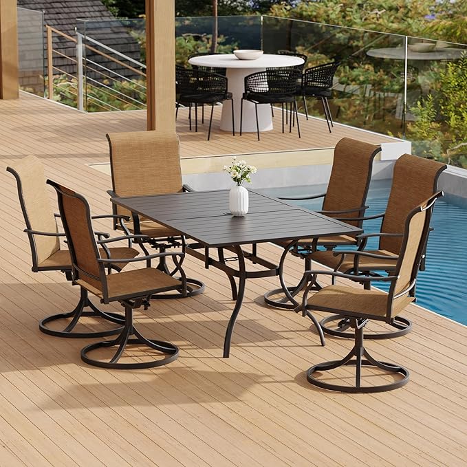 Patio Swivel Dining Chairs Set of 2, Outdoor Metal Chair with Textilene Mesh Fabric Patio Furniture Set Porch Chairs with Metal Rocking Frame for Lawn Garden Backyard