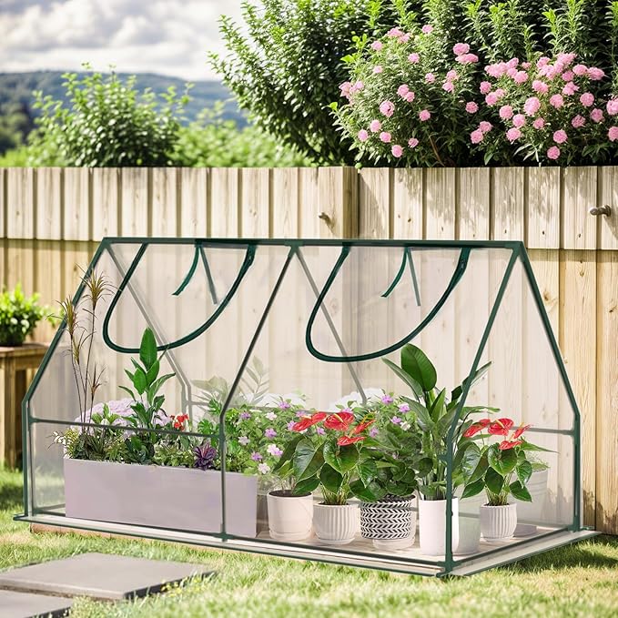 Outdoor Greenhouse with Screen Door,Outside Heavy Duty Walk in Green House for Garden Plants UV Protection Thermostatic Waterproof (Green, 47x23x23 Inch)