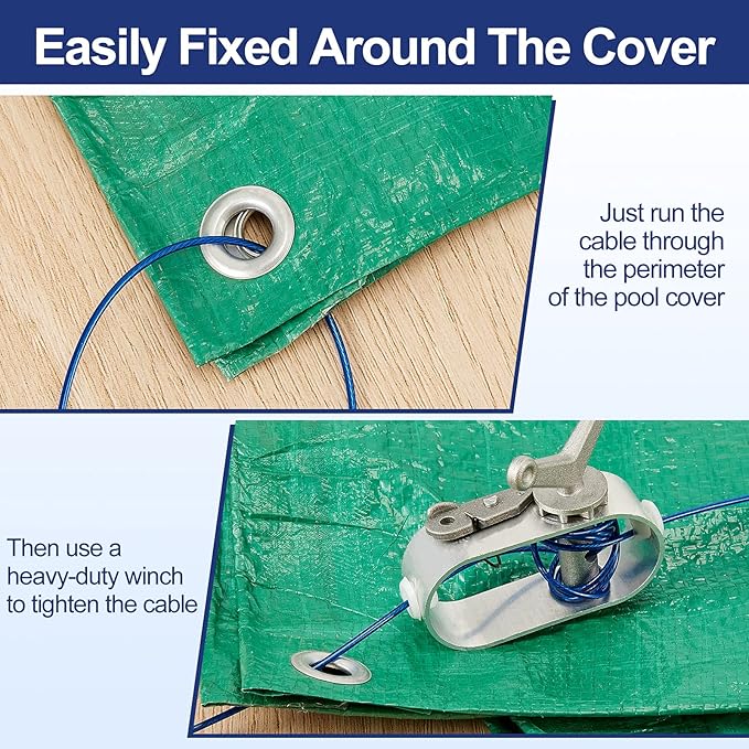 131ft Pool Cover Cable and Winch Kit Pool Covers for Above Ground Pools 10x16 Pool Cover Cable for Securing Above Ground Swimming Pool Covers(Blue)