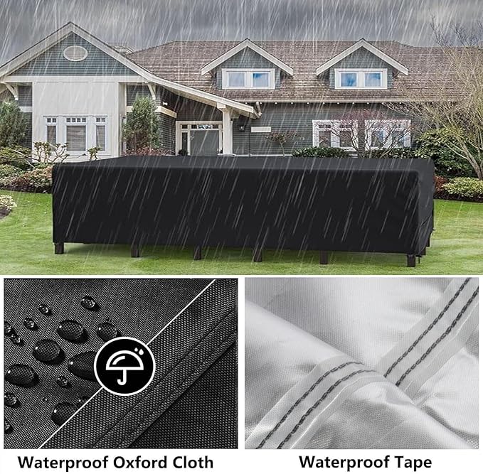 Patio Furniture Covers Outdoor Table Cover Waterproof Rectangular Patio Dining Table Cover Wind Dust Proof Anti-UV Garden Sectional Couch-Cover Table and Chair Set Covers 80"L x 40"W x 29"H Black