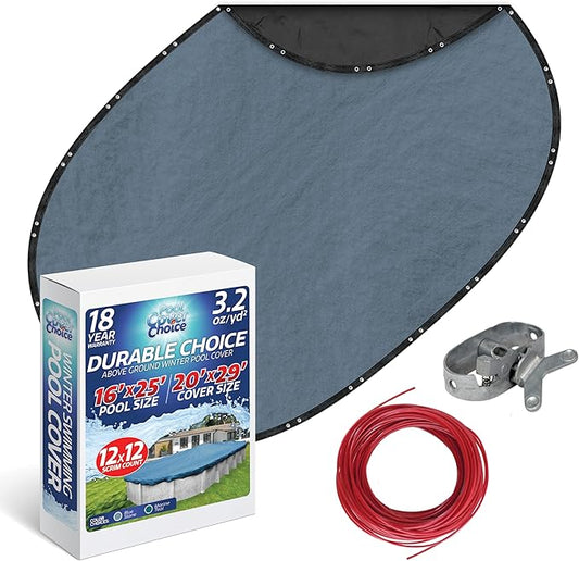 Winter Swimming Pool Cover for 16 ft x 25 ft Aboveground Oval Pool Size, Durable Choice Series, Solid Material, Color - Blue Stone, Pool Cover Choice 341625-4CHOICE